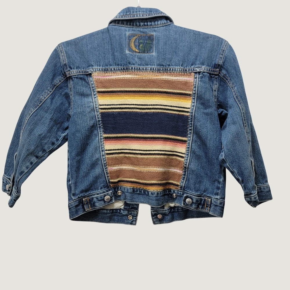 RARE Levis Kids Denim Trucker Jacket Size 7 Southwestern Serape Blanket Patch